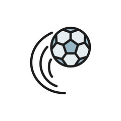 Fototapeta premium Vector flying soccer ball flat color icon.