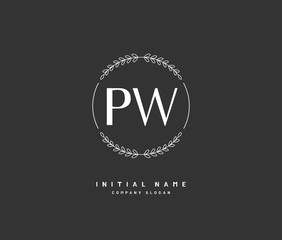 Fototapeta na wymiar P W PW Beauty vector initial logo, handwriting logo of initial signature, wedding, fashion, jewerly, boutique, floral and botanical with creative template for any company or business.