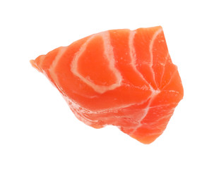 Piece of fresh raw salmon isolated on white. Fish delicacy