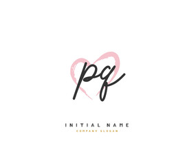 P Q PQ Beauty vector initial logo, handwriting logo of initial signature, wedding, fashion, jewerly, boutique, floral and botanical with creative template for any company or business.