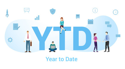 ytd year to date concept with big word or text and team people with modern flat style - vector