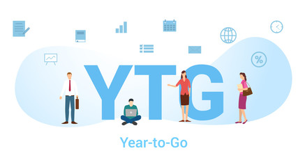 ytg year to go concept with big word or text and team people with modern flat style - vector