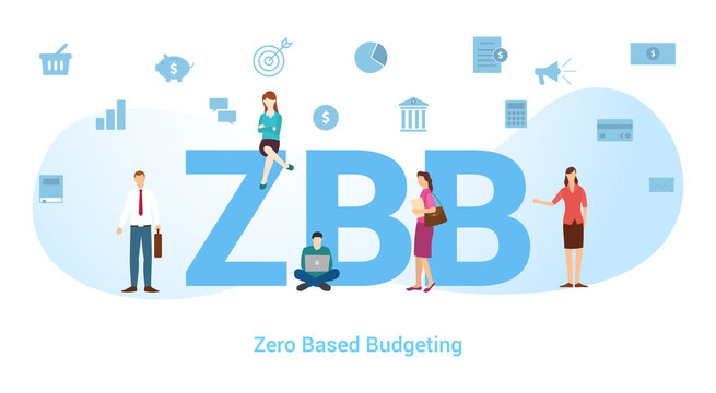 zbb zero based budgeting concept with big word or text and team people with modern flat style - vector