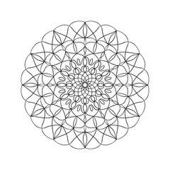 Hand draw illustration of black outline stroke circle flowre shape mandala art on white background