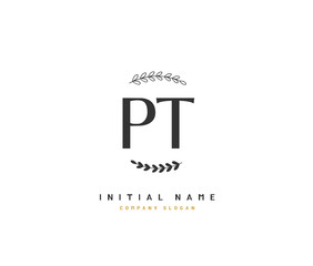 P T PT Beauty vector initial logo, handwriting logo of initial signature, wedding, fashion, jewerly, boutique, floral and botanical with creative template for any company or business.