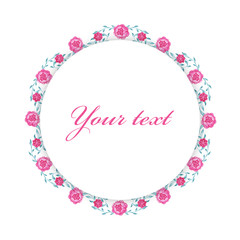 Watercolor frame. Flowers and leaves. Perfect for pictures, logos, clock and printing tableware, lettering, wedding, invitations, cards, discs, quotes.