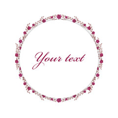 Watercolor frame. Flowers and leaves. Perfect for pictures, logos, clock and printing tableware, lettering, wedding, invitations, cards, discs, quotes.