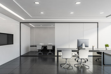 White panel CEO office with meeting room