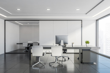 White CEO office with meeting room