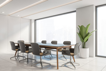 Panoramic white conference room corner