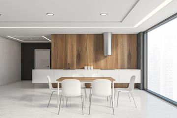 Wooden and gray loft kitchen interior