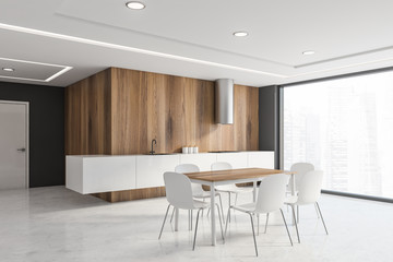 Wooden and gray loft kitchen corner