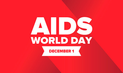 World Aids Day. Red ribbon symbol. Awareness and prevention hiv. Medical healthcare concept. Human support and protection. Celebrated annual in December 1. Poster, banner and background. Vector