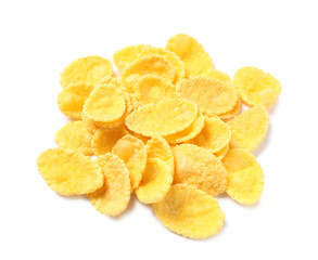 Tasty crispy corn flakes isolated on white