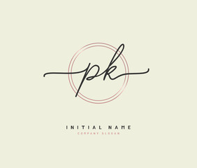 P K PK Beauty vector initial logo, handwriting logo of initial signature, wedding, fashion, jewerly, boutique, floral and botanical with creative template for any company or business. - obrazy, fototapety, plakaty