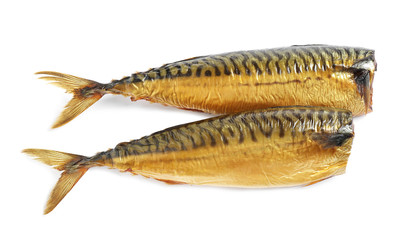 Tasty smoked fish isolated on white. Delicious seafood