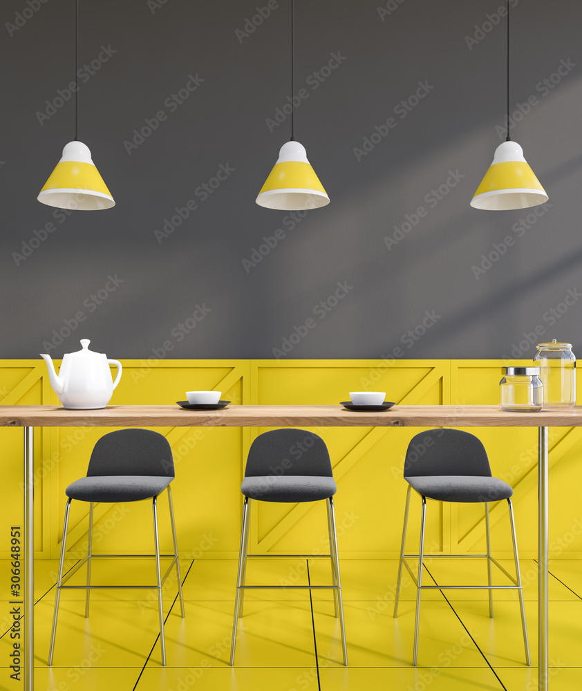 Wall mural interior of gray and yellow bar