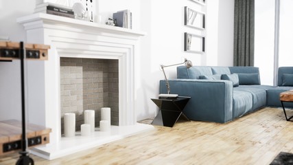 Modern design living room interior with beautiful view . 3D rendering
