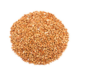 Buckwheat groats on white background. Slimming concept