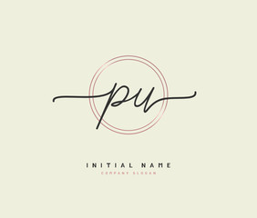 P U PU Beauty vector initial logo, handwriting logo of initial signature, wedding, fashion, jewerly, boutique, floral and botanical with creative template for any company or business.