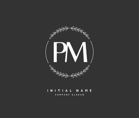 P M PM Beauty vector initial logo, handwriting logo of initial signature, wedding, fashion, jewerly, boutique, floral and botanical with creative template for any company or business.