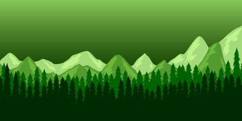 Poster template with wild mountains landscape. Vector illustration