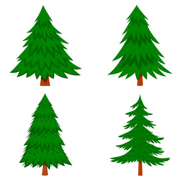  Set of illustration of pine tree in cartoon style isolated on white background. Design element for poster, banner, card, emblem. Vector illustration
