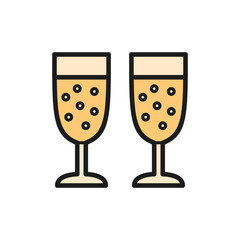 Two glasses of champagne flat color icon.