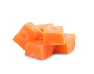 Pieces of fresh ripe carrot isolated on white
