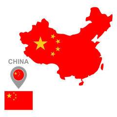 map of China with national flag icon vector design symbol