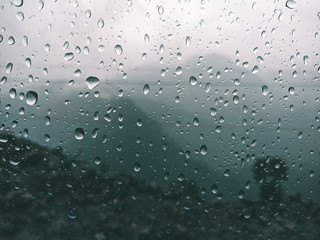 Rain drops on window.