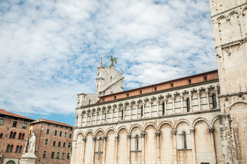 Fototapeta na wymiar View on the Chiesa di San Michele in Foro. Roman Catholic basilica church in Lucca, Tuscany, central Italy, built over the ancient Roman forum