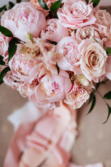 Bouquet of peony flowers on the farmers market