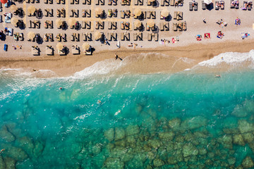 Aerial birds eye view photo taken by drone of Rhodes island town Elli beach popular summer tourist destination, Dodecanese, Aegean, Greece