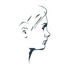 Face profile view. Elegant silhouette of a female head. Beautiful woman portrait. Thin line style