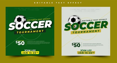 soccer tournament sports style design event, 3d text effect sport event header or title, for poster and banner. easy editable and customize, modern style and colorful