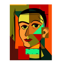 Colorful abstract background, cubism art style,young man