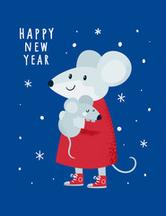 Christmas card with mouses. Vector illustration