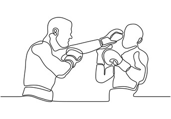 Two fighters of boxing player or boxer one continuous line drawing. Sport game vector minimalism design.