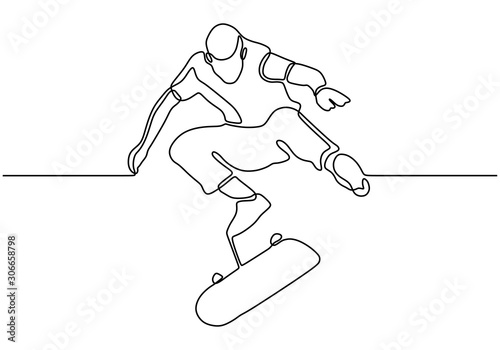Continuous One Line Drawing Of Skateboard Player Sport Vector Illustration  Theme Person Playing Game For Exercise And Hobby Isolated On White  Background Canvas Print-ngupakarti