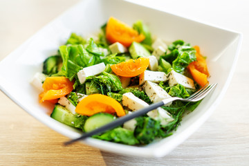 Fresh salad with cheese and tomatoes