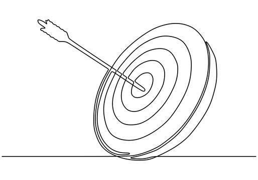 Continuous One Line Drawing Of Arrow On Target Circle.