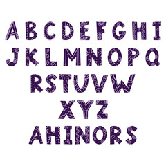 Vector hand lettering. Hand drawn letters in doodle style and isolated on a white background. Alphabet for inscriptions on postcards, t-shirts. There are alternatives to some letters