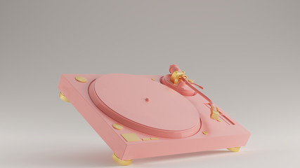 Pink and Gold Vintage Turntable Record Player Angled 3d illustration 3d render	