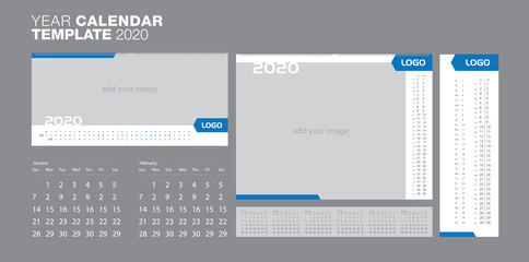 Vector of 2019 new year calendar in clean minimal table & wall simple style and blue and grey color,Holiday event planner,Week Starts Sunday,A5 size.