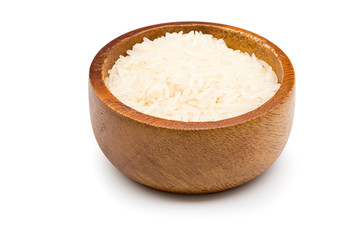 Fototapeta na wymiar Rice in a wooden bowl on white background with clipping path.