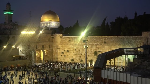 Israel , Jerusalem December 1, 2019 The Wailing Wall where Jews go to pray, the Arab mosque inside the old UNESCO heritage city