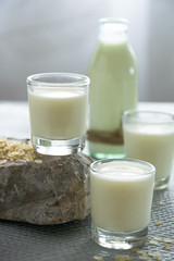 Fresh rice milk drink. Healthy nutritious vegetable milk. Homemade dairy themes