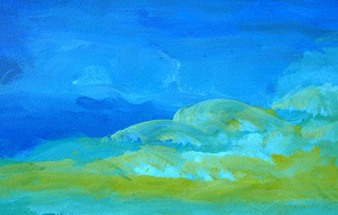Fototapeta na wymiar Abstract oil painting blue sky with cloud.