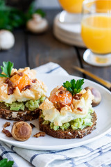 Orsini's egg for breakfast. Light healthy breakfast made from simple foods.